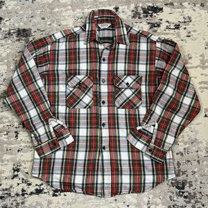 Vintage Five Brothers Flannel Shirt Men L Shacket Red Blue Plaid Button Up Heavy